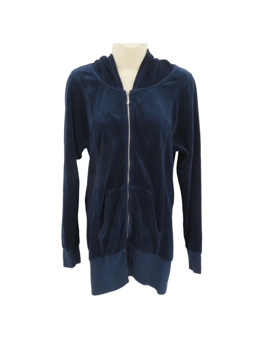 Y2K Juicy Couture Women Medium Blue Velour Extra Long Full Zip Track Suit Hoodie